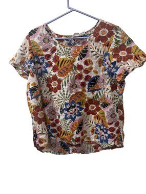 Floral Linen Top By C&C California 1X Multicolor Lightweight Short Sleeve